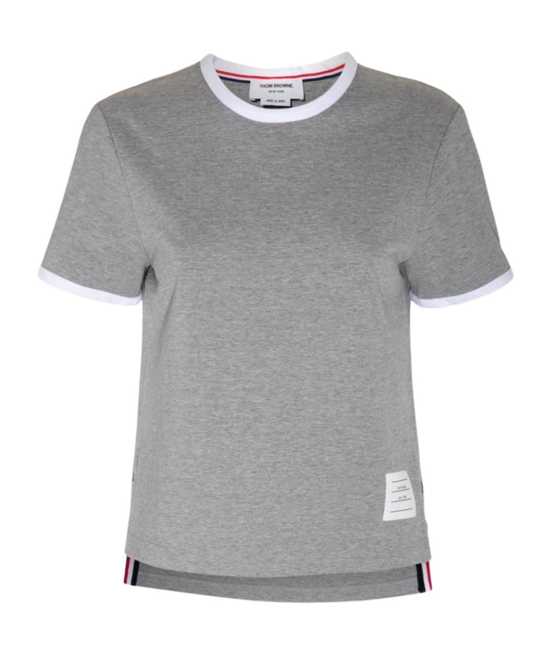 THOM BROWNE Серая хлопковая футболка, фото 1