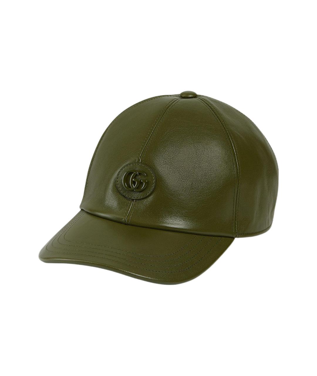 GUCCI Зеленая кожаная кепка/бейсболка, фото 1