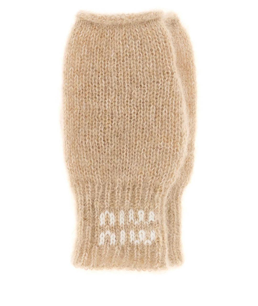 MIU MIU Бежевые шерстяные перчатки, фото 1