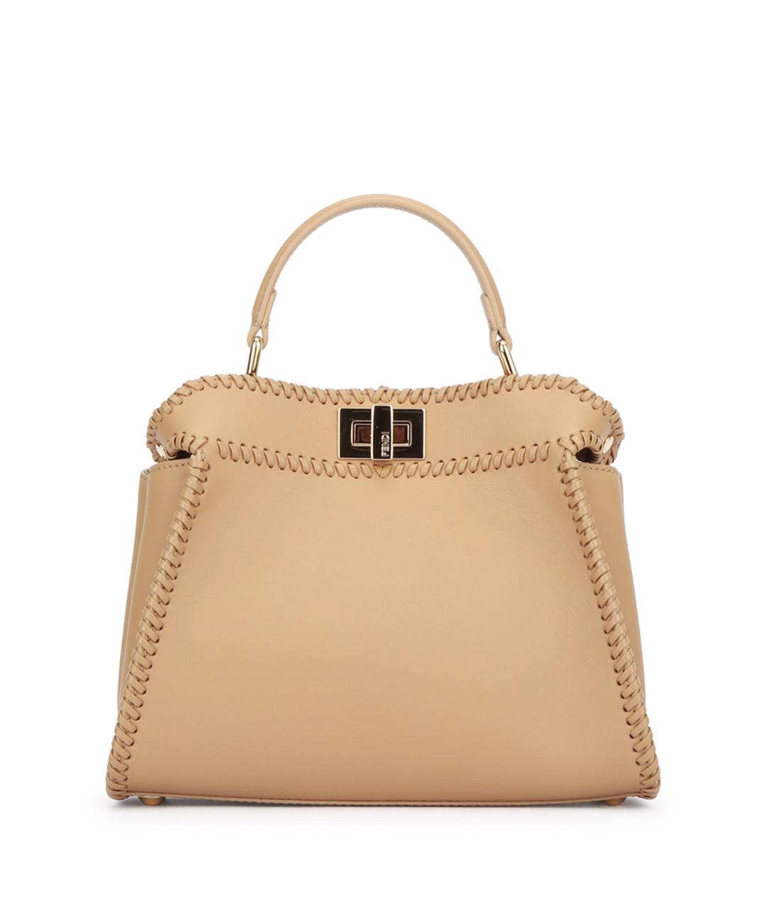 FENDI Бежевая кожаная сумка с короткими ручками, фото 1