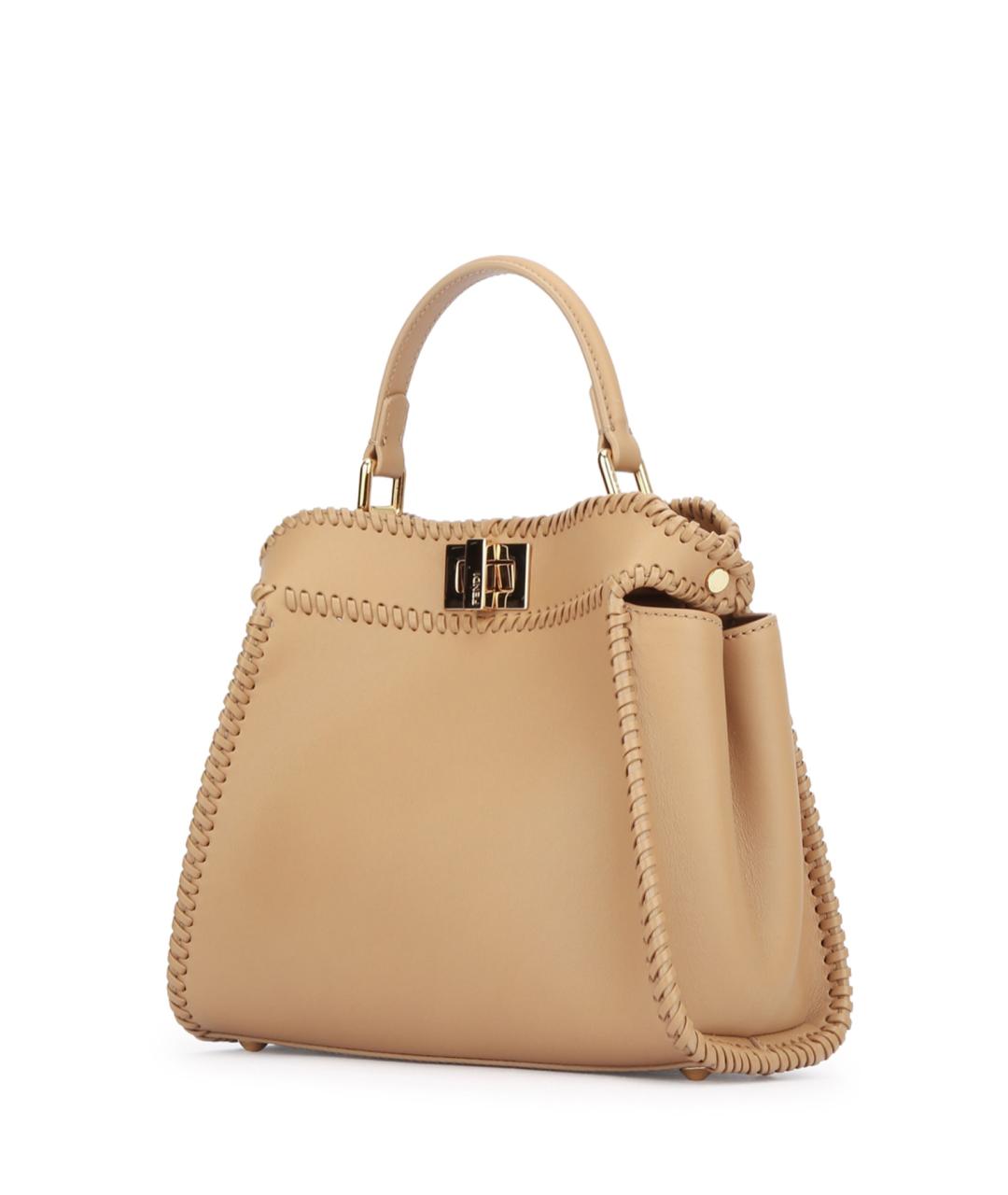 FENDI Бежевая кожаная сумка с короткими ручками, фото 2