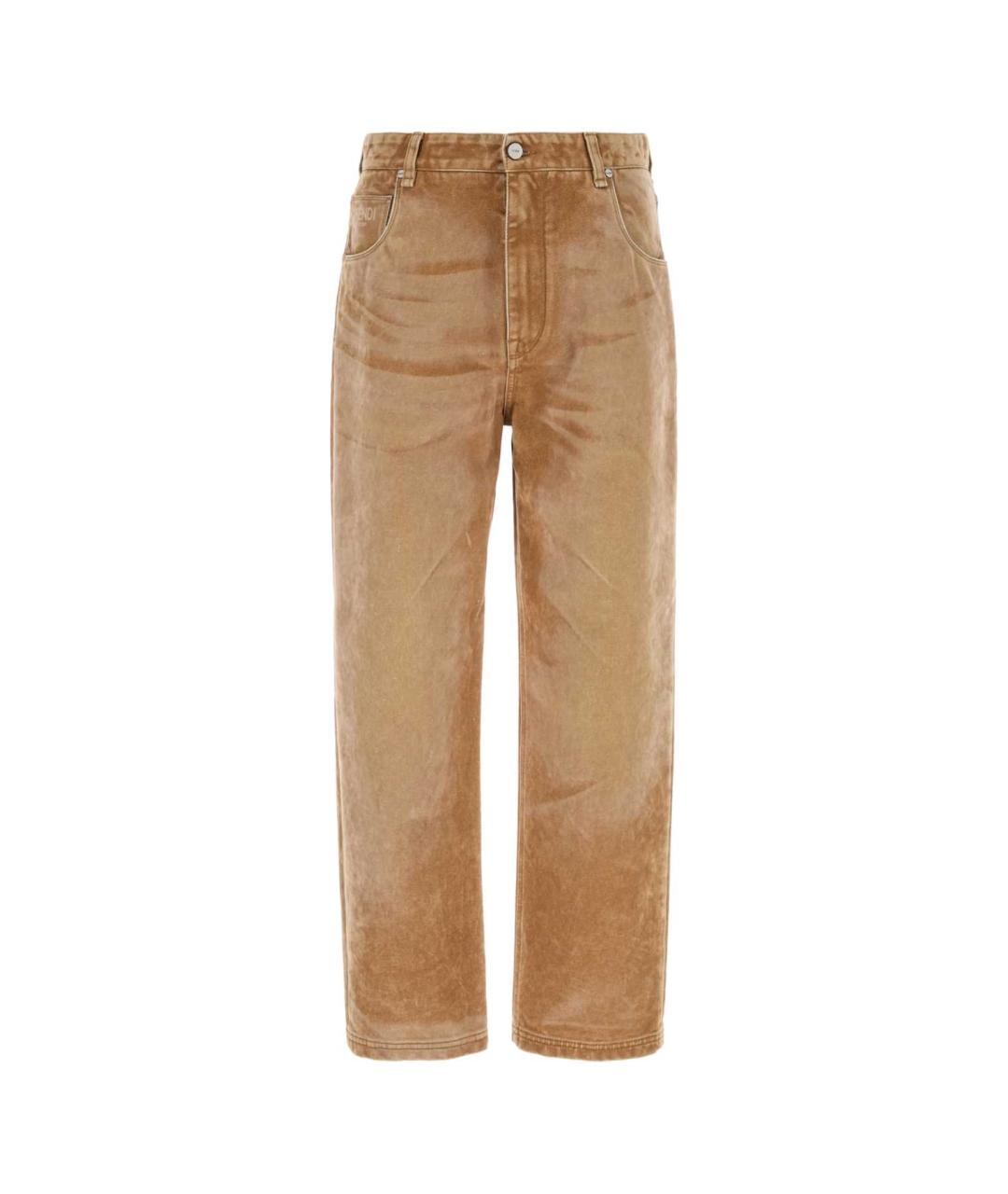 FENDI Бежевые хлопковые прямые джинсы, фото 1
