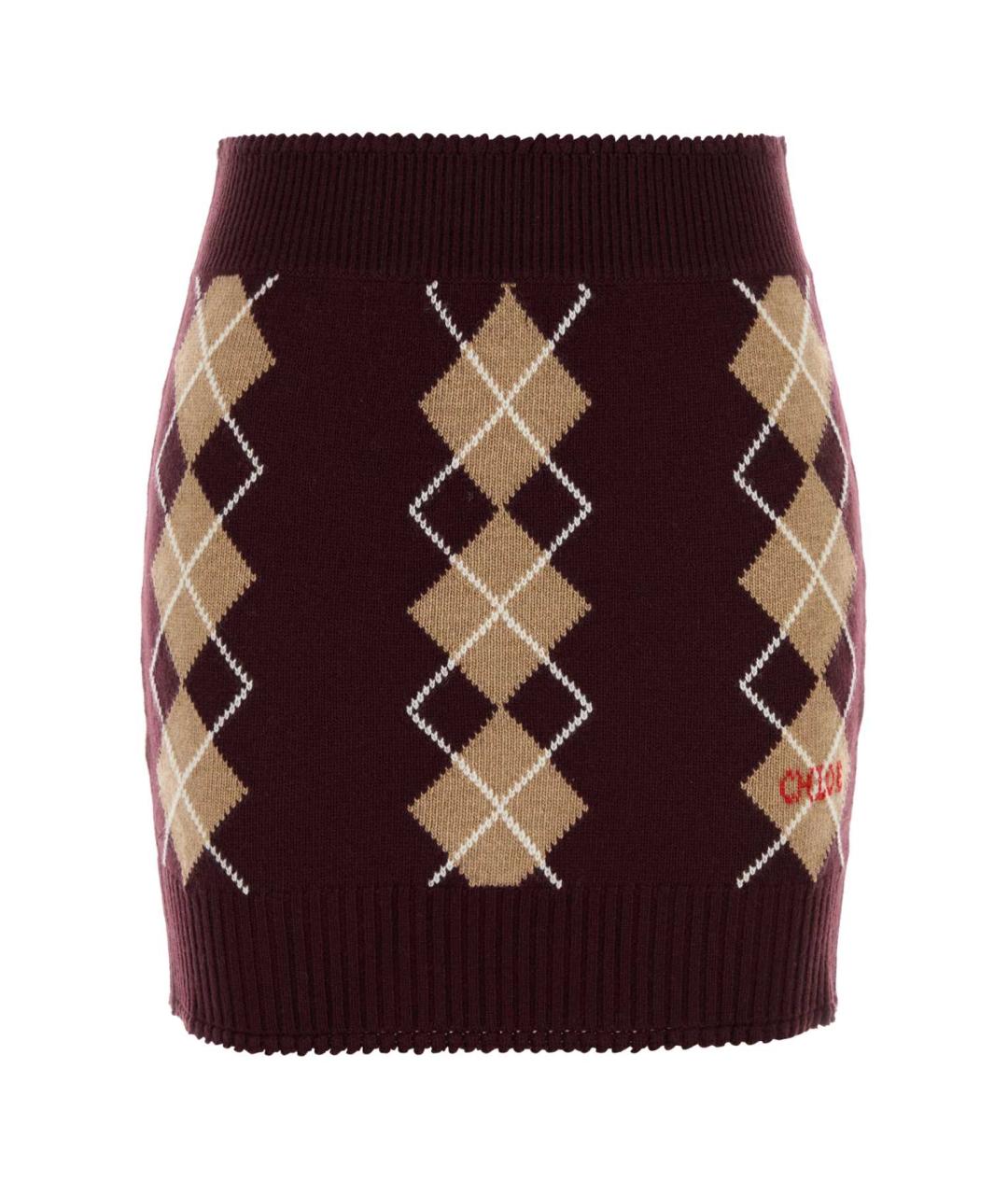 CHLOE Бордовая кашемировая юбка мини, фото 1