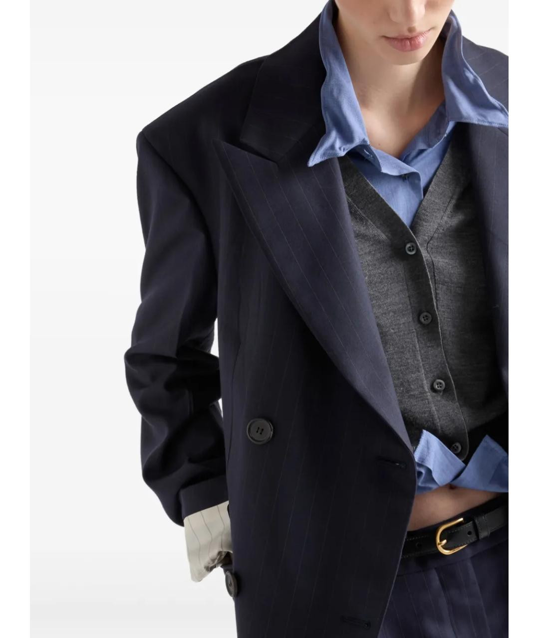 PRADA Темно-синий шерстяной жакет/пиджак, фото 5