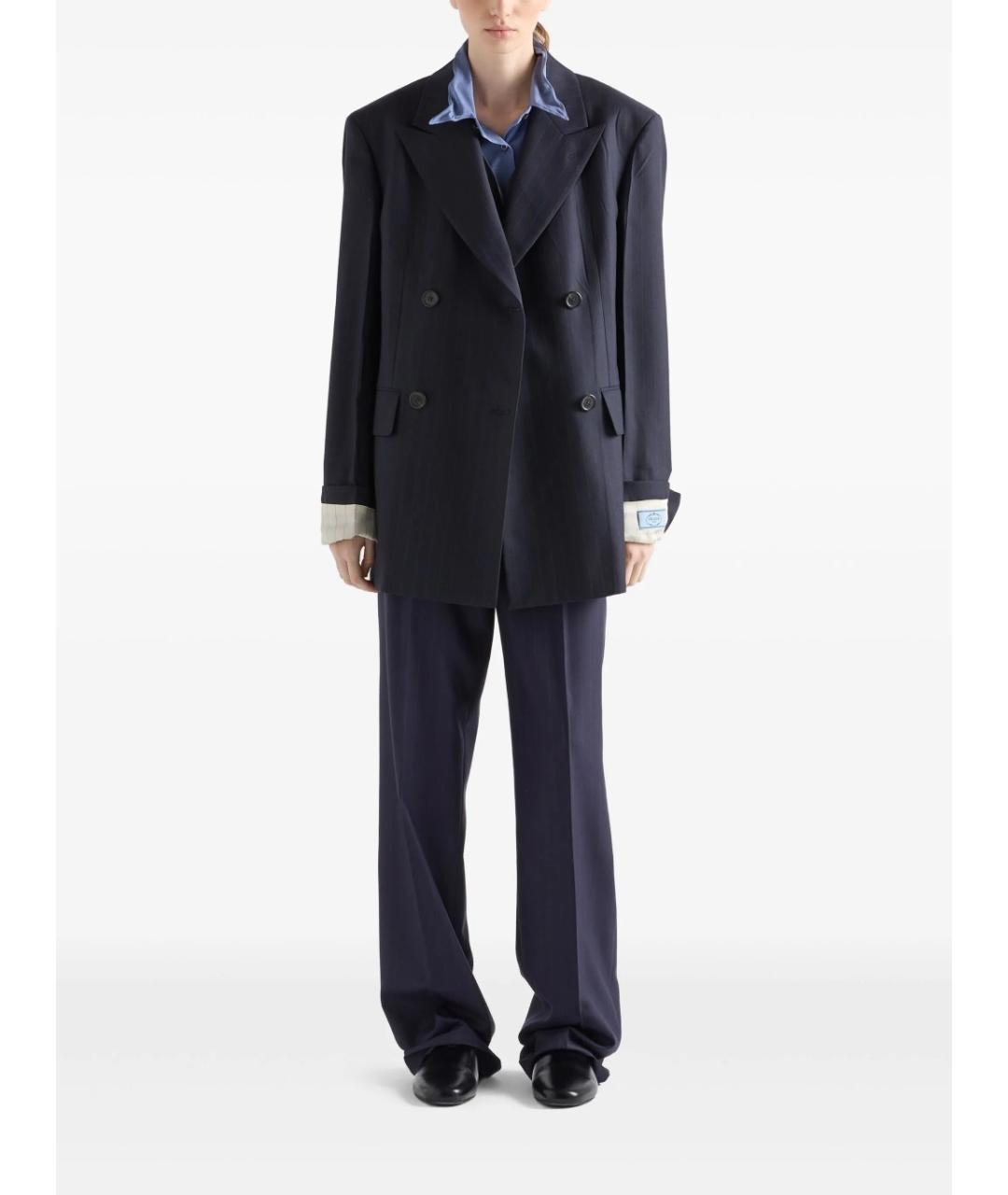 PRADA Темно-синие шерстяные прямые брюки, фото 2