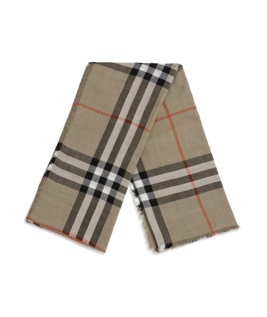 BURBERRY Коричневый шерстяной шарф, фото 2