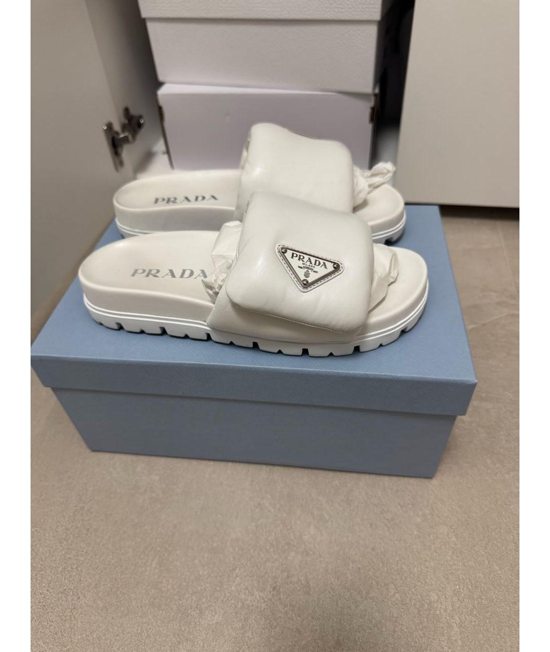 PRADA Белые кожаные шлепанцы, фото 7
