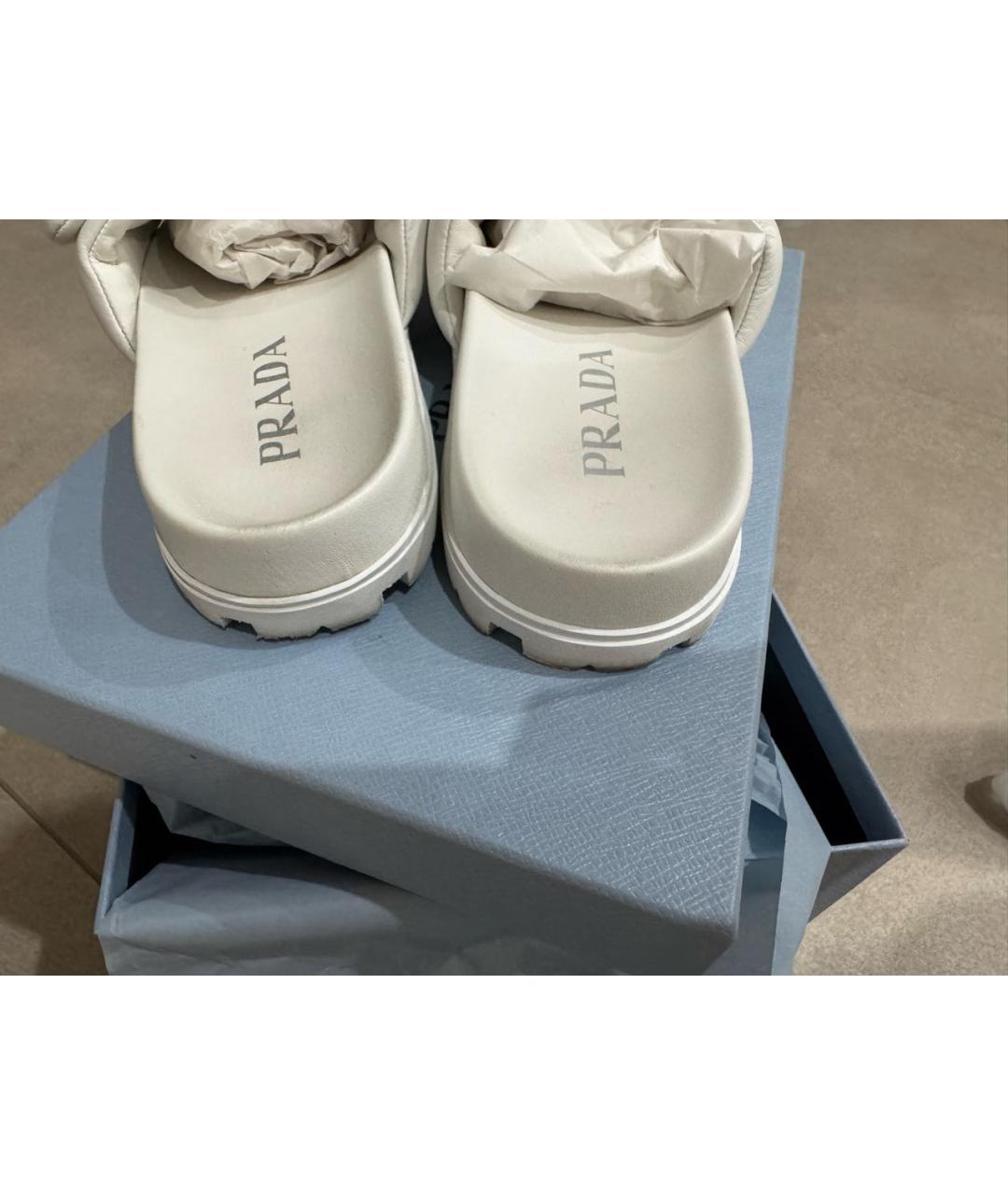 PRADA Белые кожаные шлепанцы, фото 3