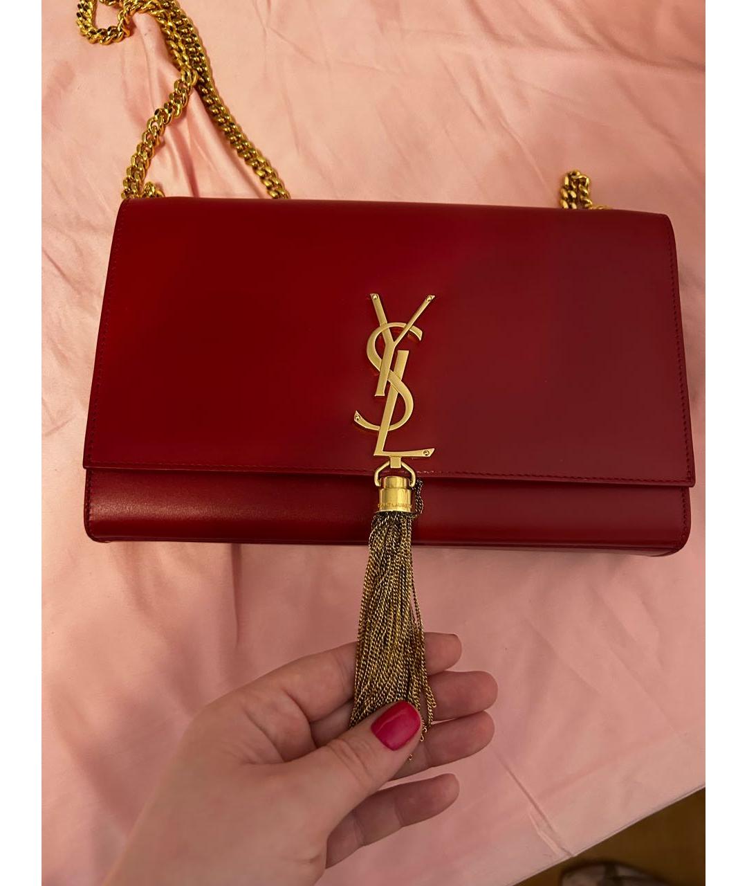 SAINT LAURENT Красная кожаная сумка через плечо, фото 6