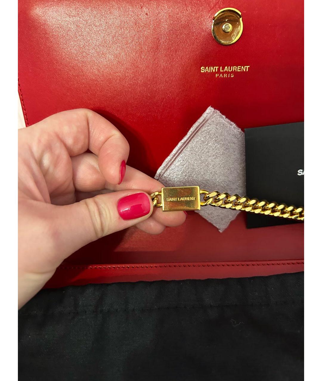 SAINT LAURENT Красная кожаная сумка через плечо, фото 3