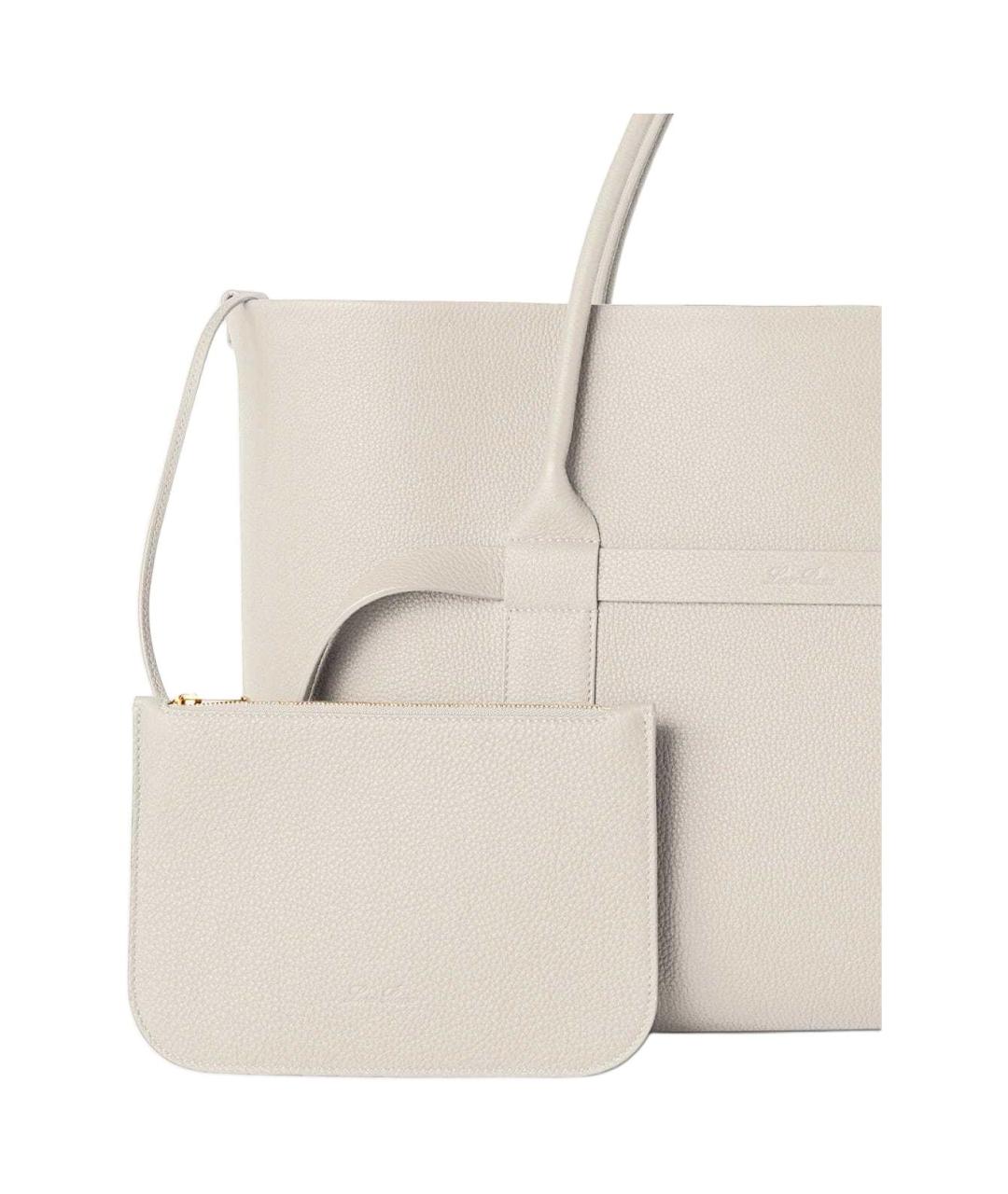 LORO PIANA Белая кожаная сумка с короткими ручками, фото 7