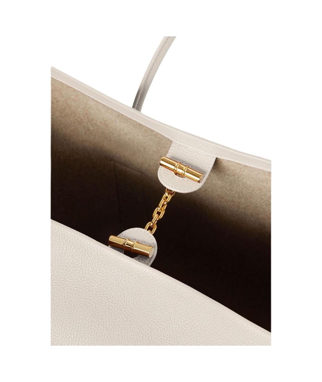 LORO PIANA Белая кожаная сумка с короткими ручками, фото 6