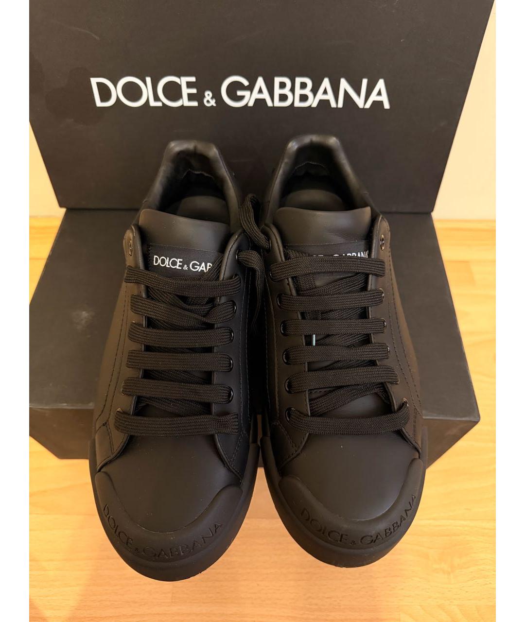 DOLCE&GABBANA Черные кожаные низкие кроссовки / кеды, фото 2