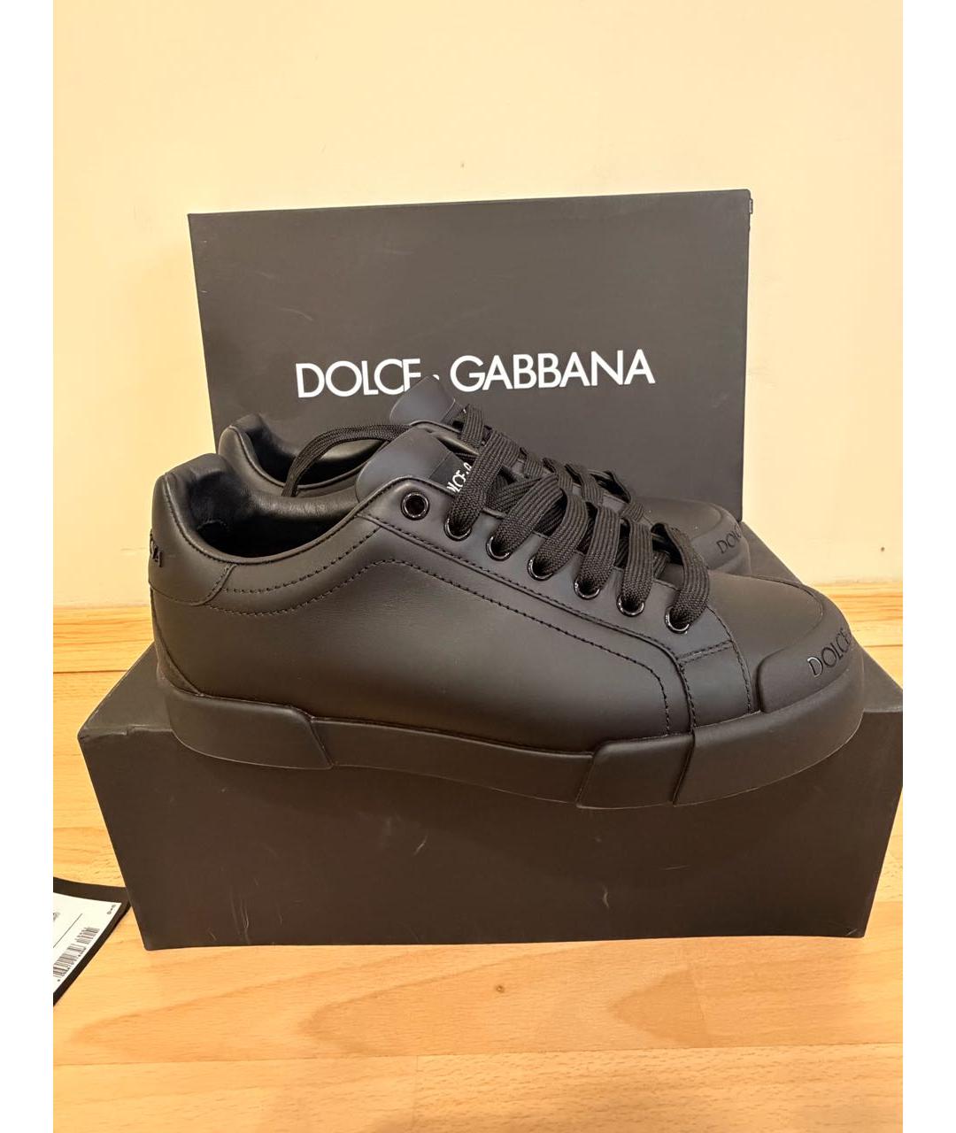 DOLCE&GABBANA Черные кожаные низкие кроссовки / кеды, фото 5