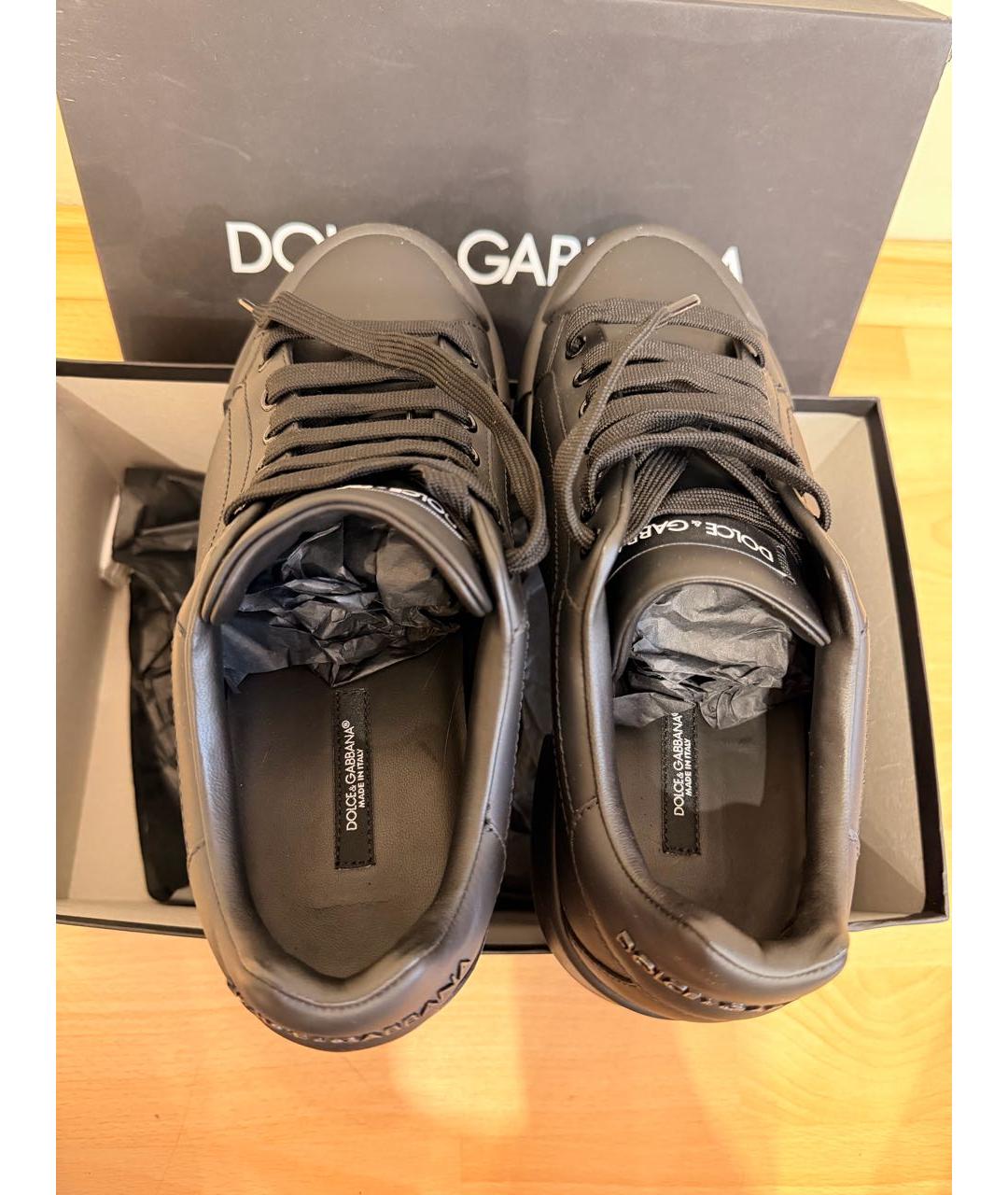 DOLCE&GABBANA Черные кожаные низкие кроссовки / кеды, фото 3