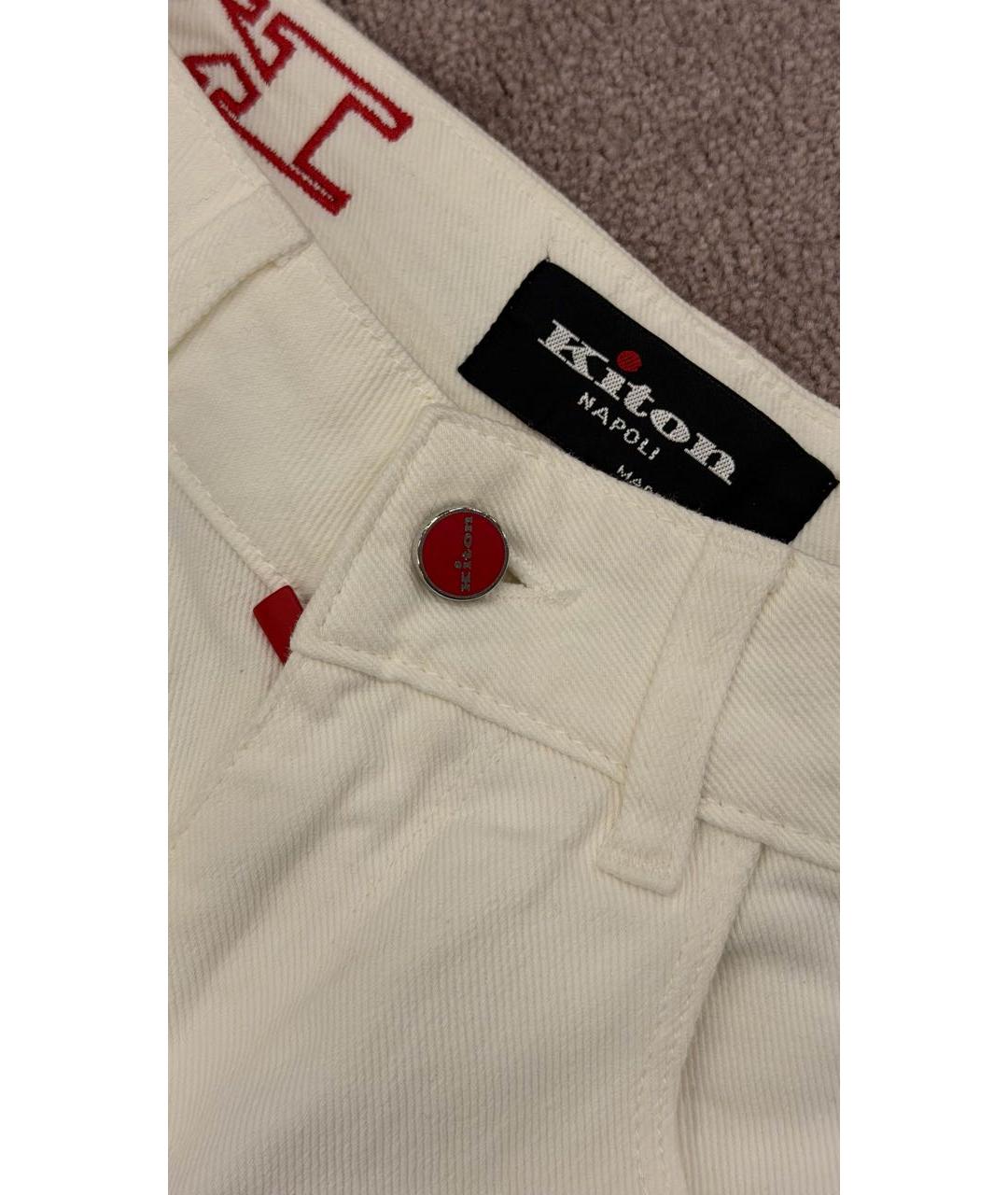 KITON Белые хлопковые прямые джинсы, фото 3