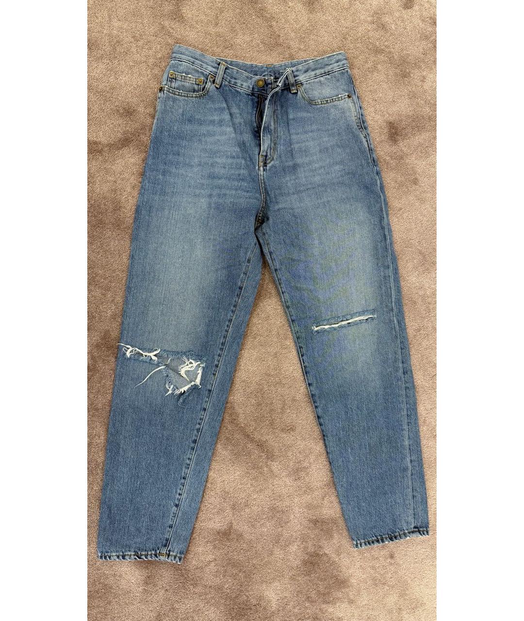 SAINT LAURENT Голубые хлопковые прямые джинсы, фото 6