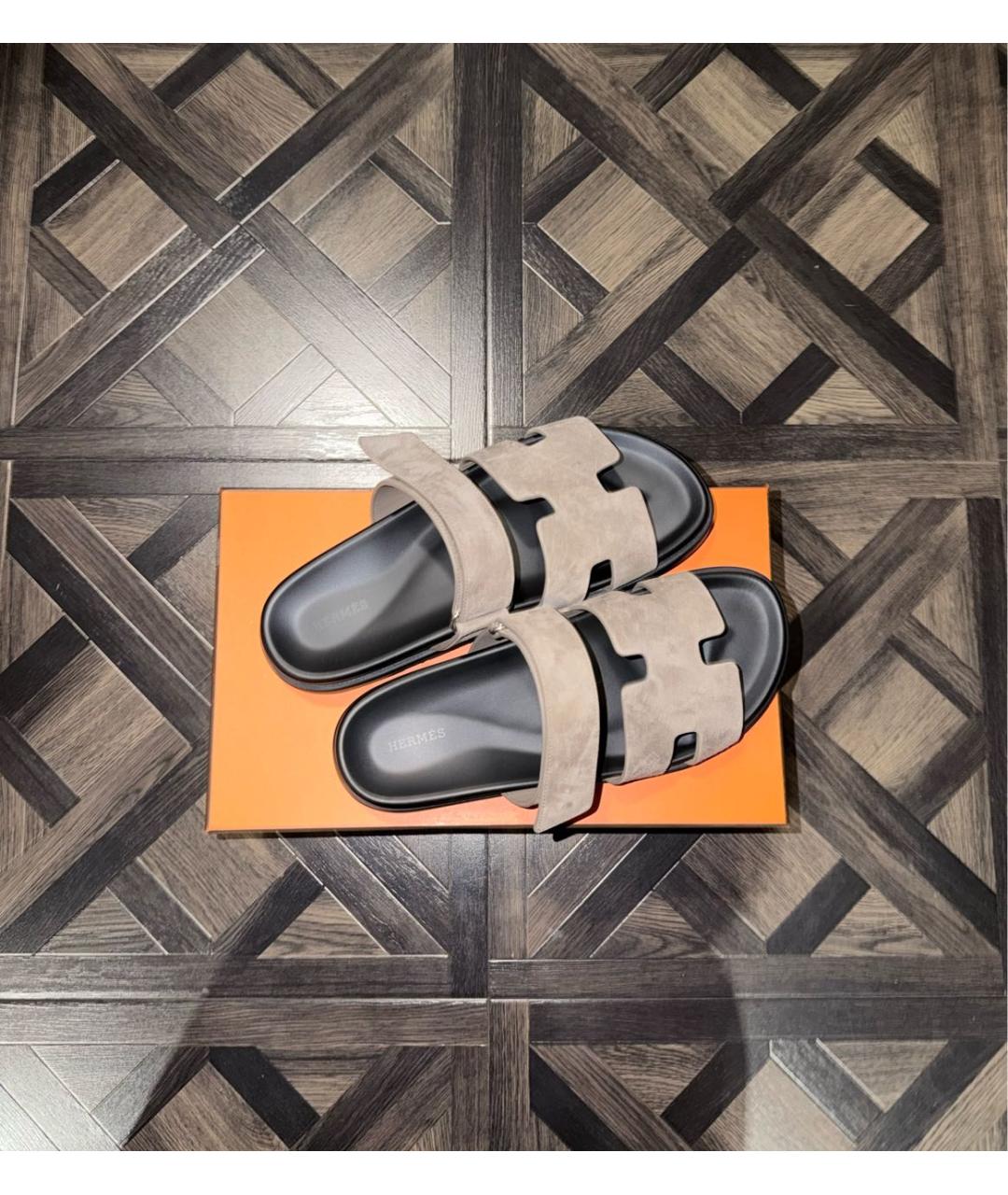 HERMES Бежевые замшевые шлепанцы, фото 3