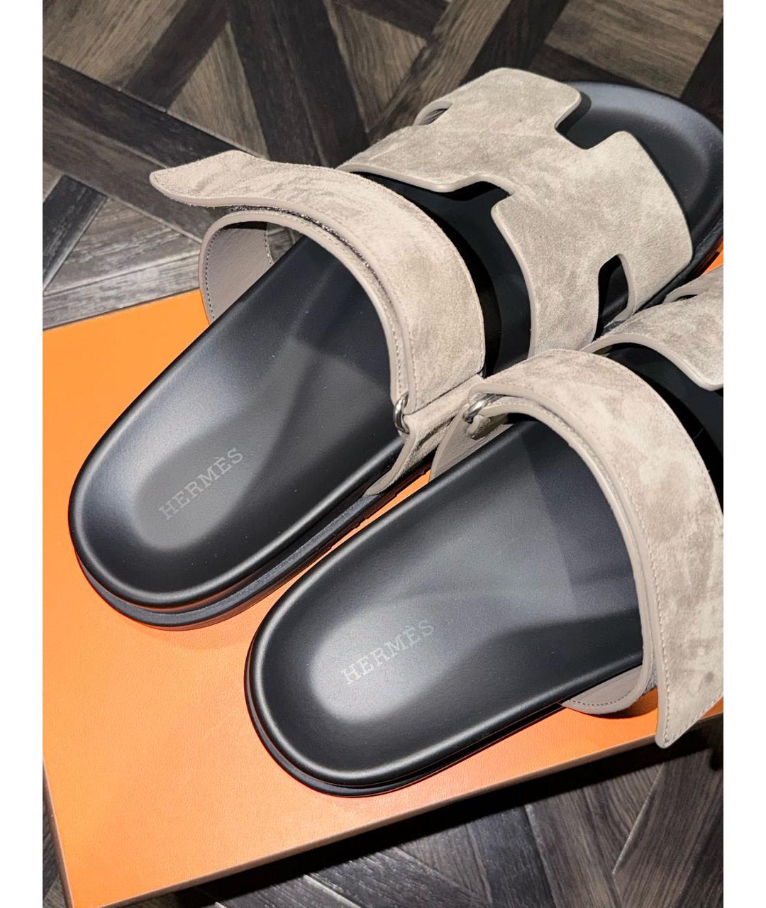 HERMES Бежевые замшевые шлепанцы, фото 4