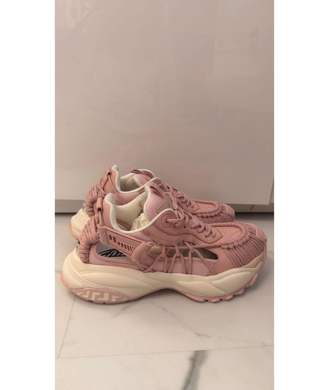 VERSACE Розовые кожаные кроссовки, фото 5