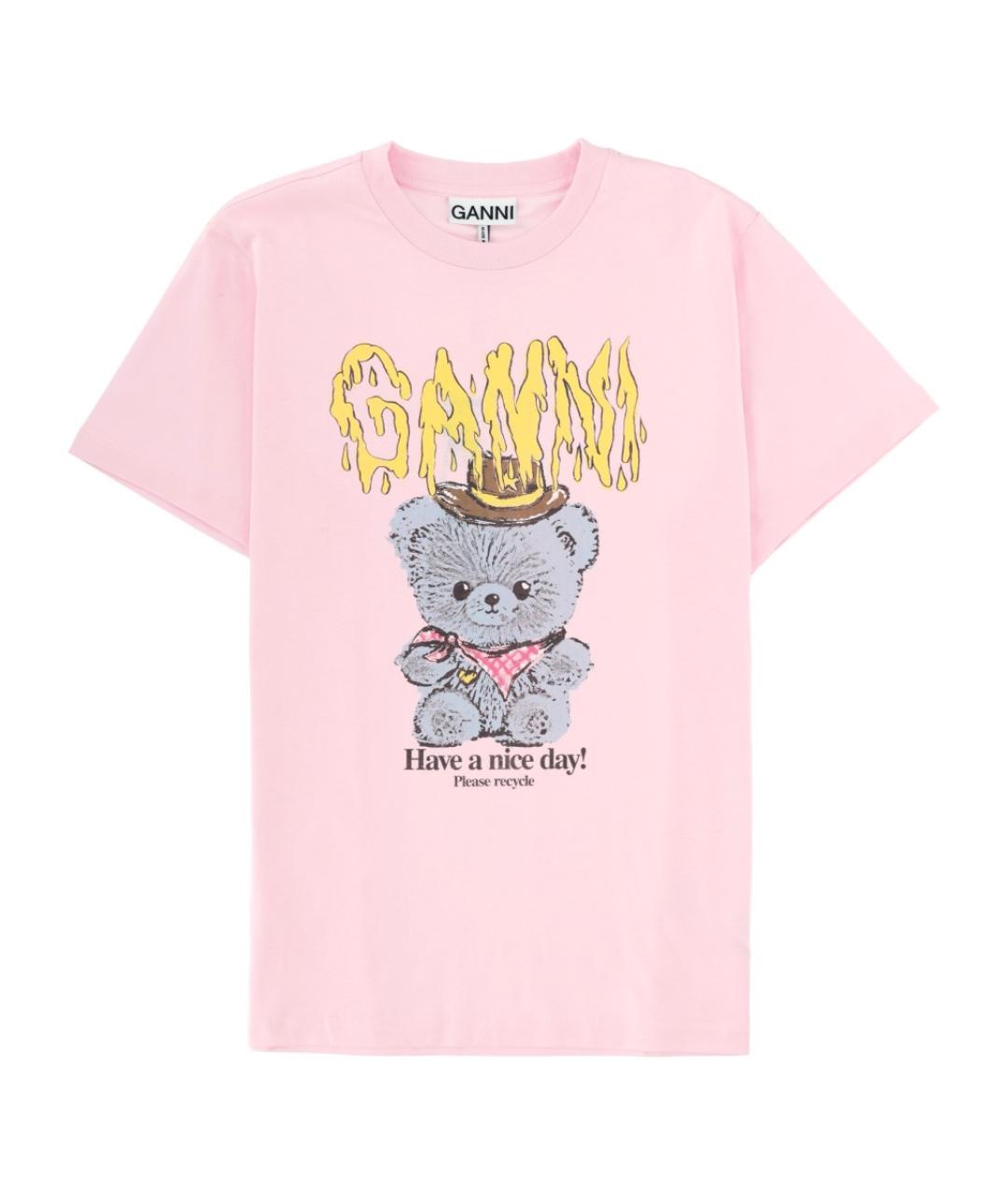 GANNI Розовая хлопковая футболка, фото 1