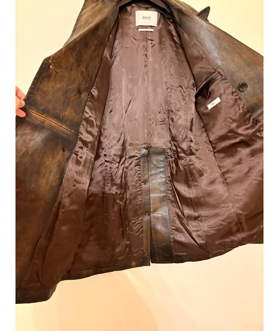 BALLY Коричневый кожаный тренч / плащ, фото 8