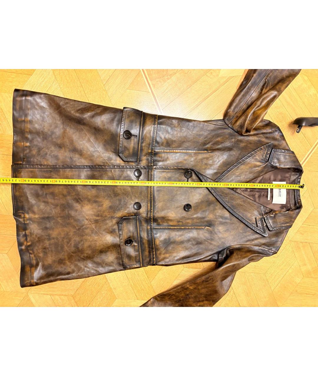 BALLY Коричневый кожаный тренч / плащ, фото 9