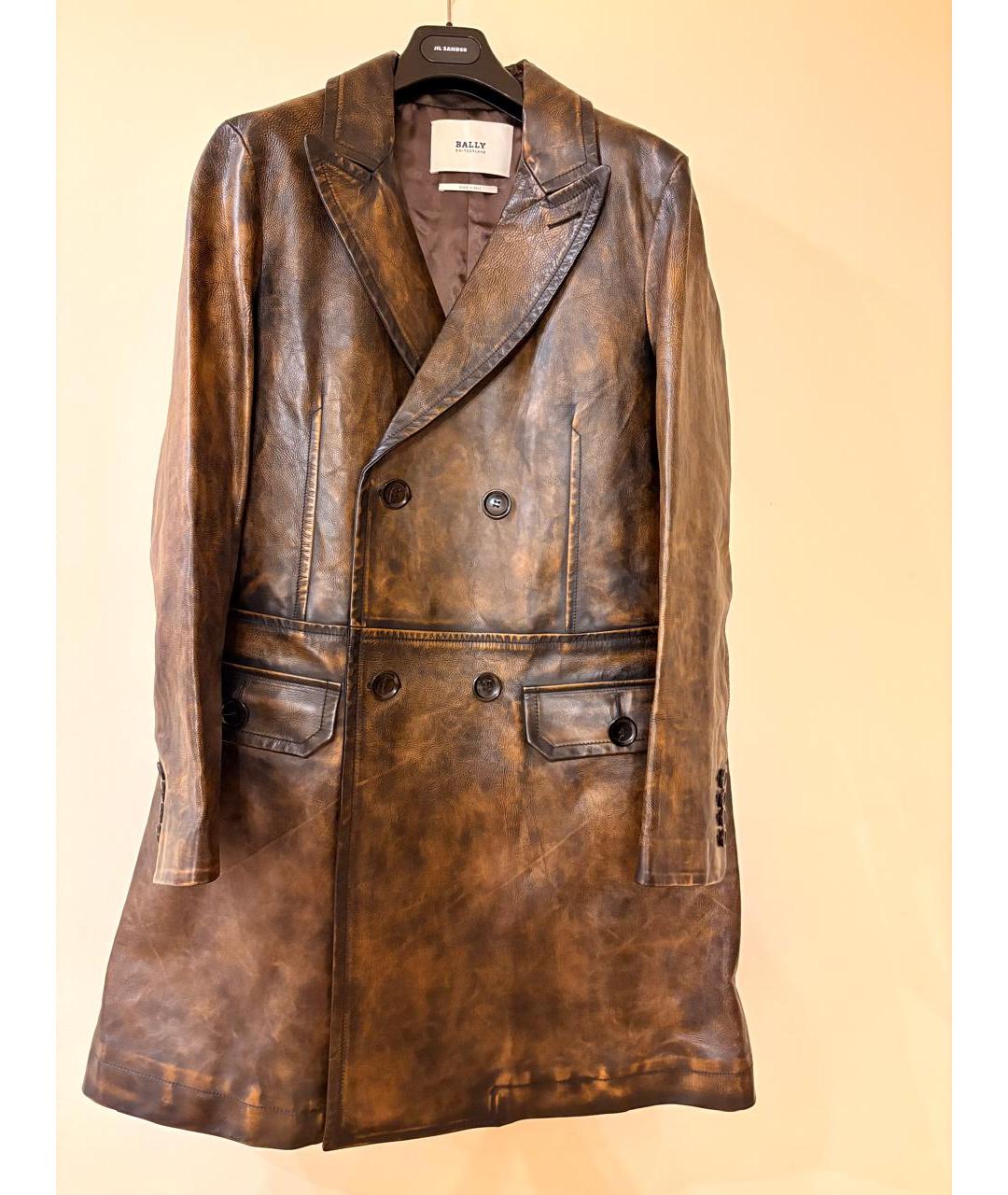 BALLY Коричневый кожаный тренч / плащ, фото 10