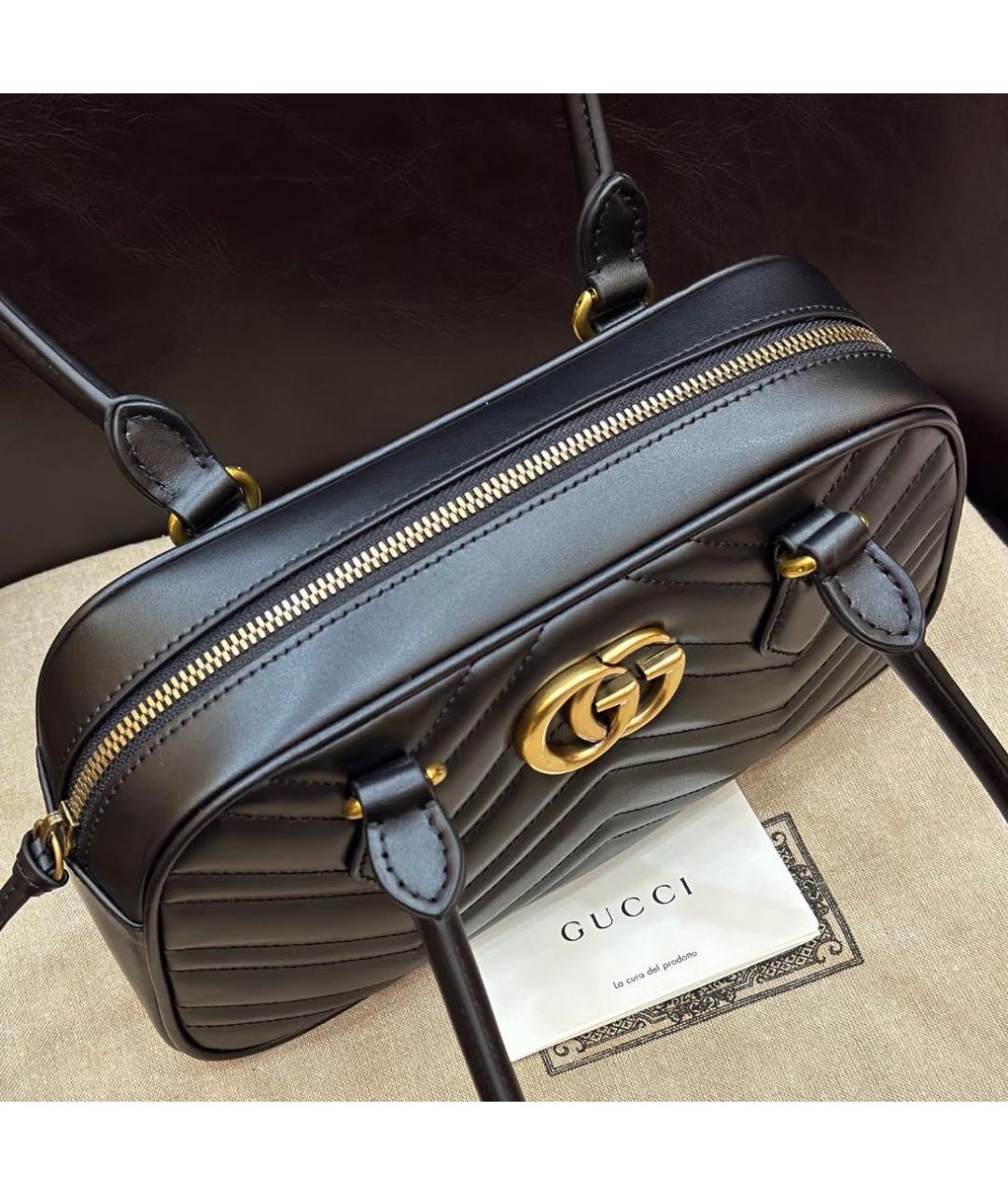 GUCCI Черная кожаная сумка с короткими ручками, фото 4