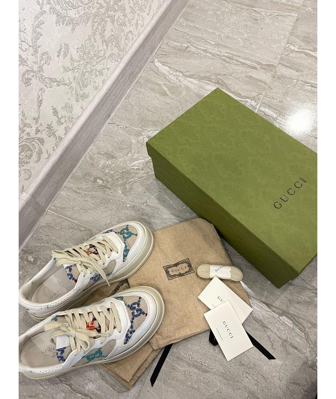 GUCCI Белые кожаные кеды, фото 6