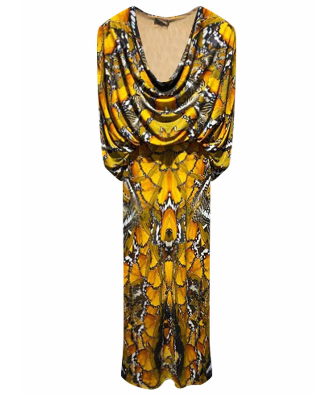 ALEXANDER MCQUEEN Горчичное вискозное коктейльное платье, фото 1