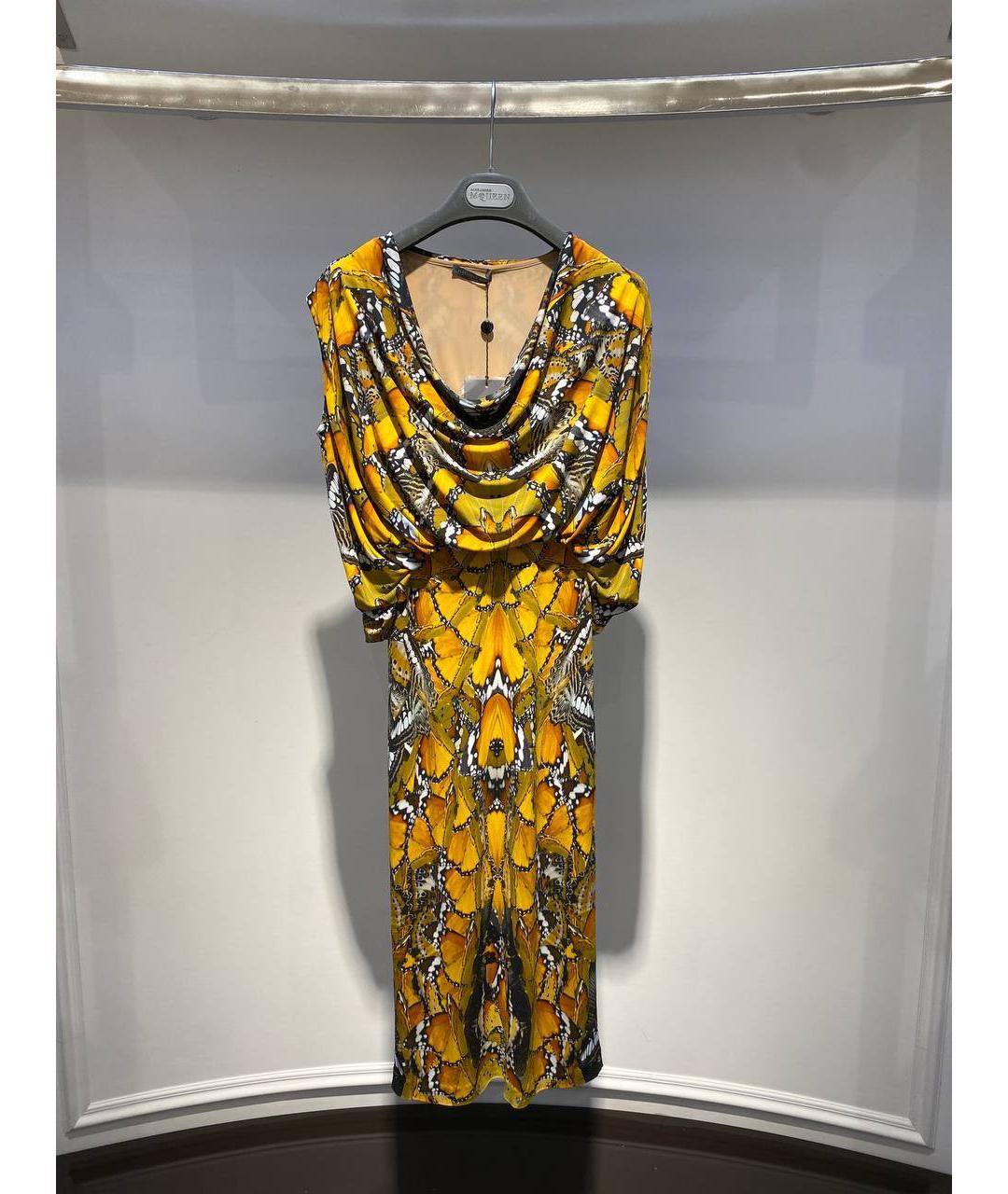 ALEXANDER MCQUEEN Горчичное вискозное коктейльное платье, фото 4