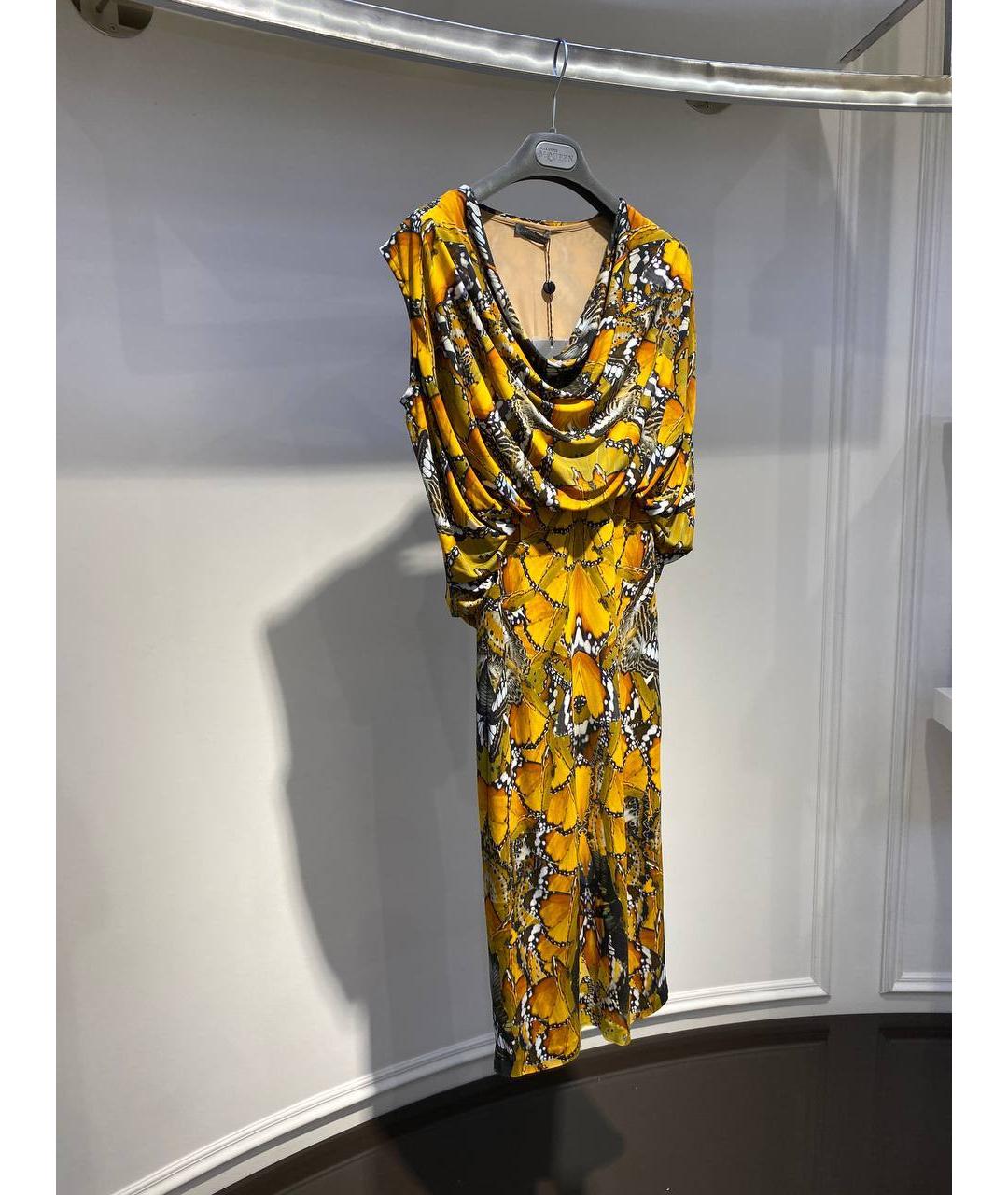 ALEXANDER MCQUEEN Горчичное вискозное коктейльное платье, фото 2