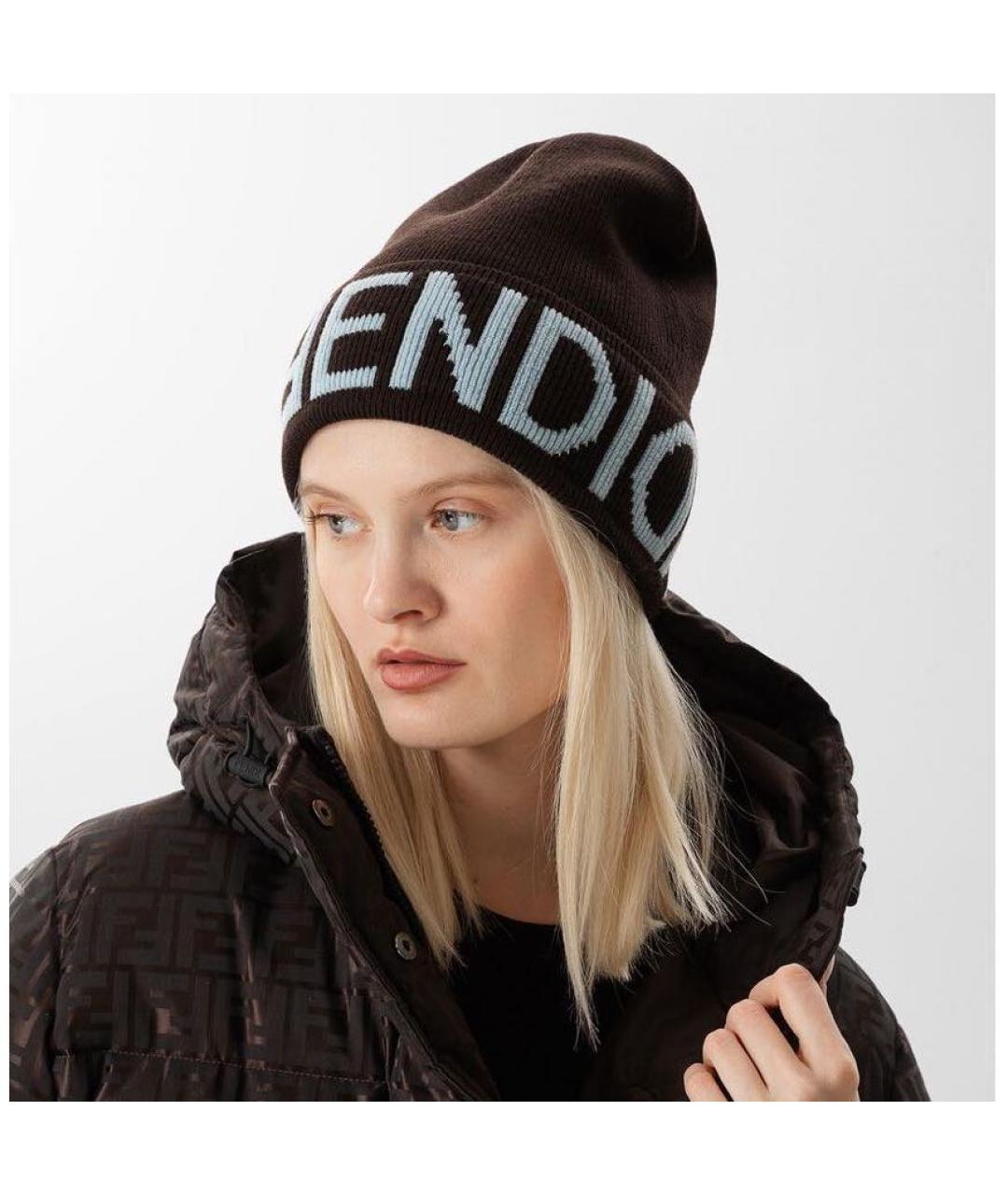 FENDI Коричневая шерстяная шапка, фото 5