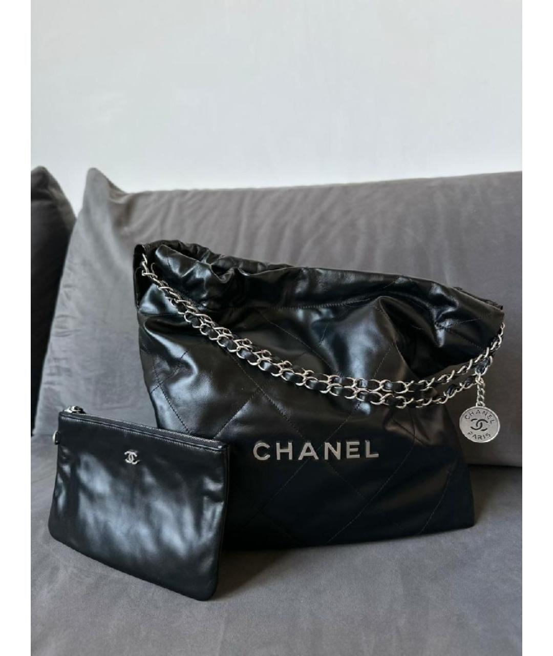 CHANEL Черная кожаная сумка тоут, фото 5