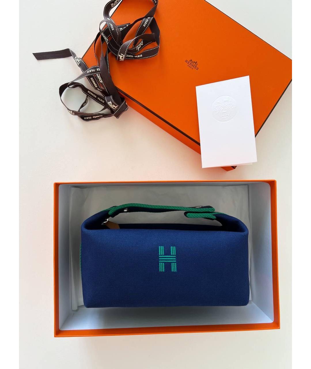 HERMES Темно-синяя тканевая косметичка, фото 2