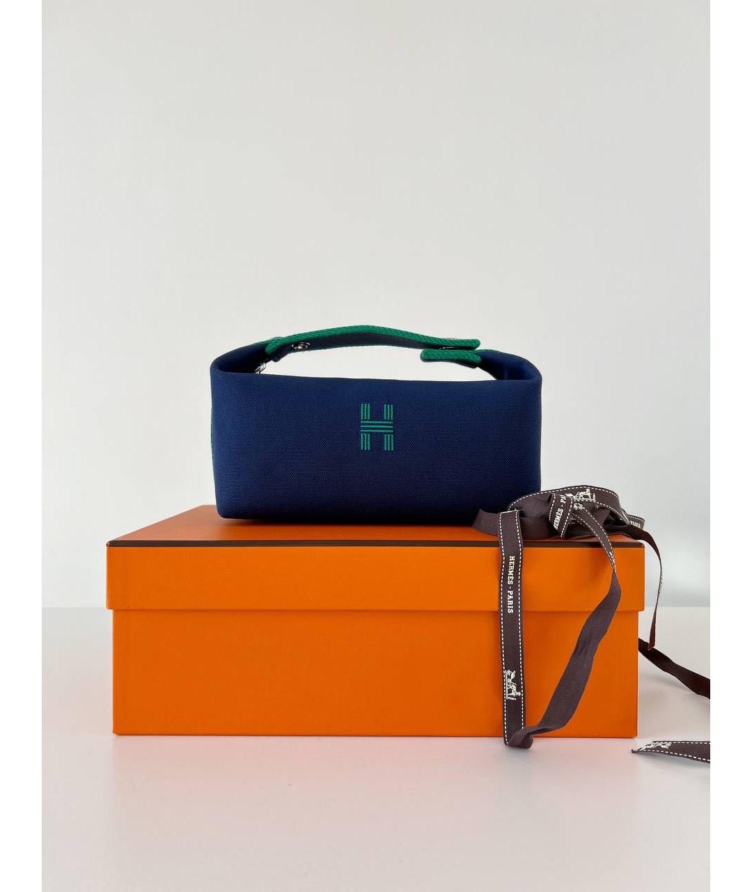HERMES Темно-синяя тканевая косметичка, фото 6