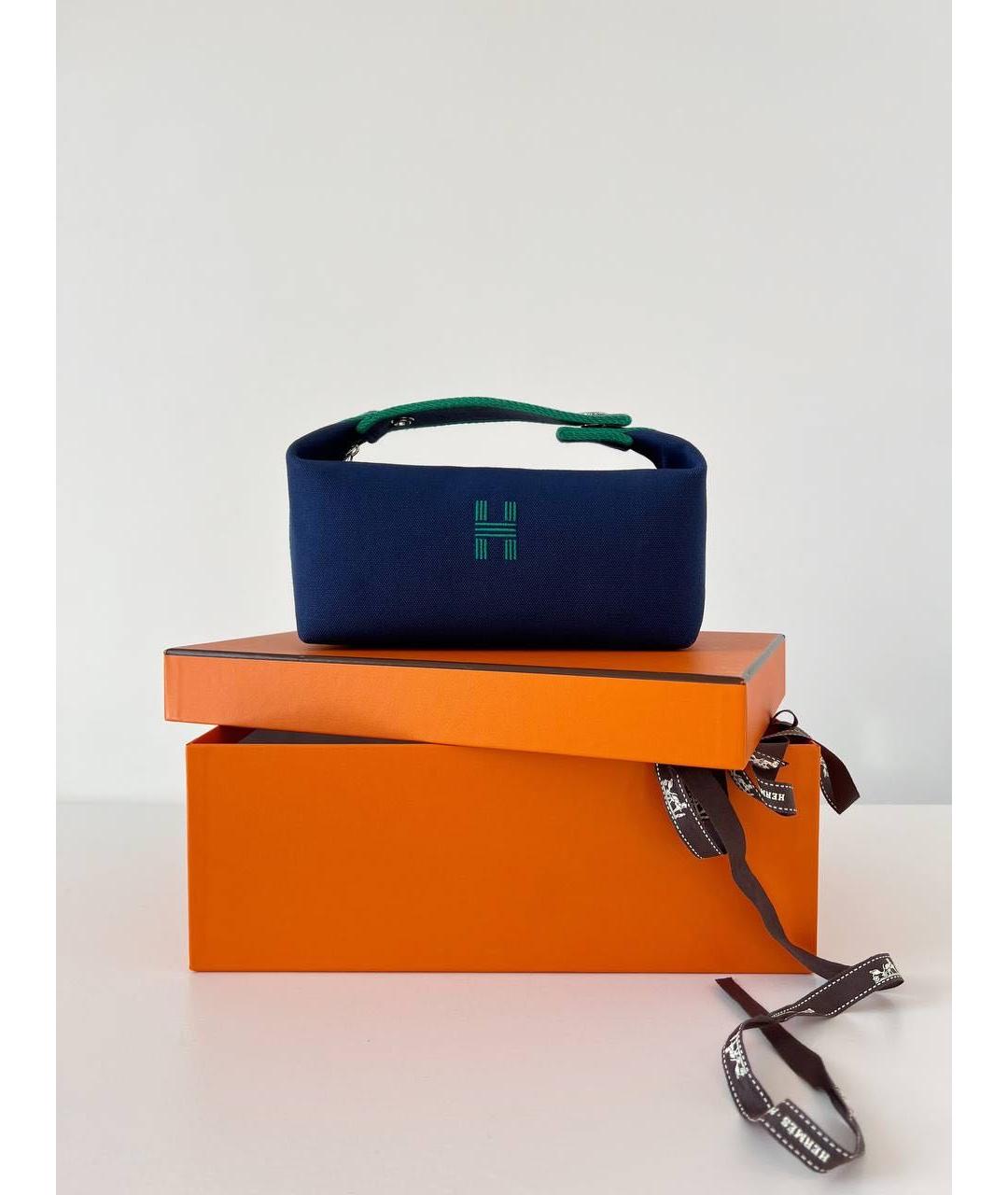 HERMES Темно-синяя тканевая косметичка, фото 7