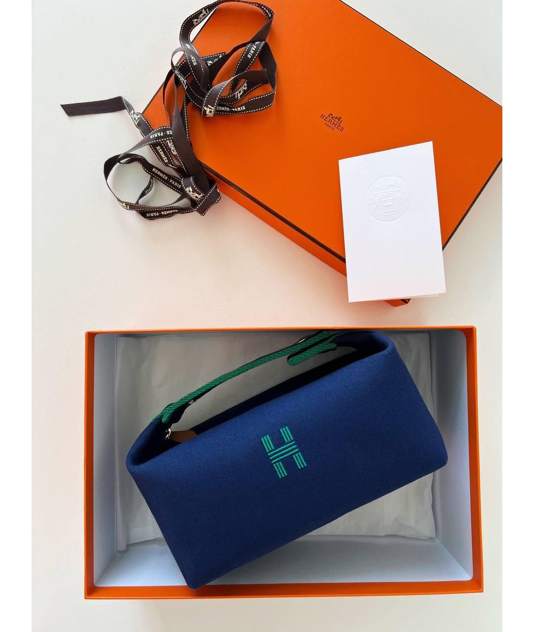 HERMES Темно-синяя тканевая косметичка, фото 3