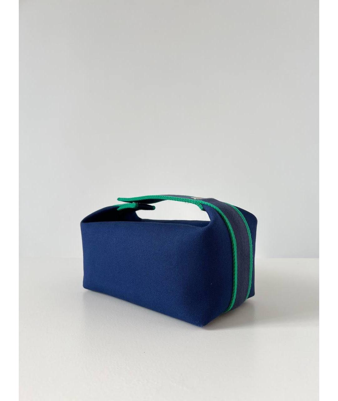 HERMES Темно-синяя тканевая косметичка, фото 5
