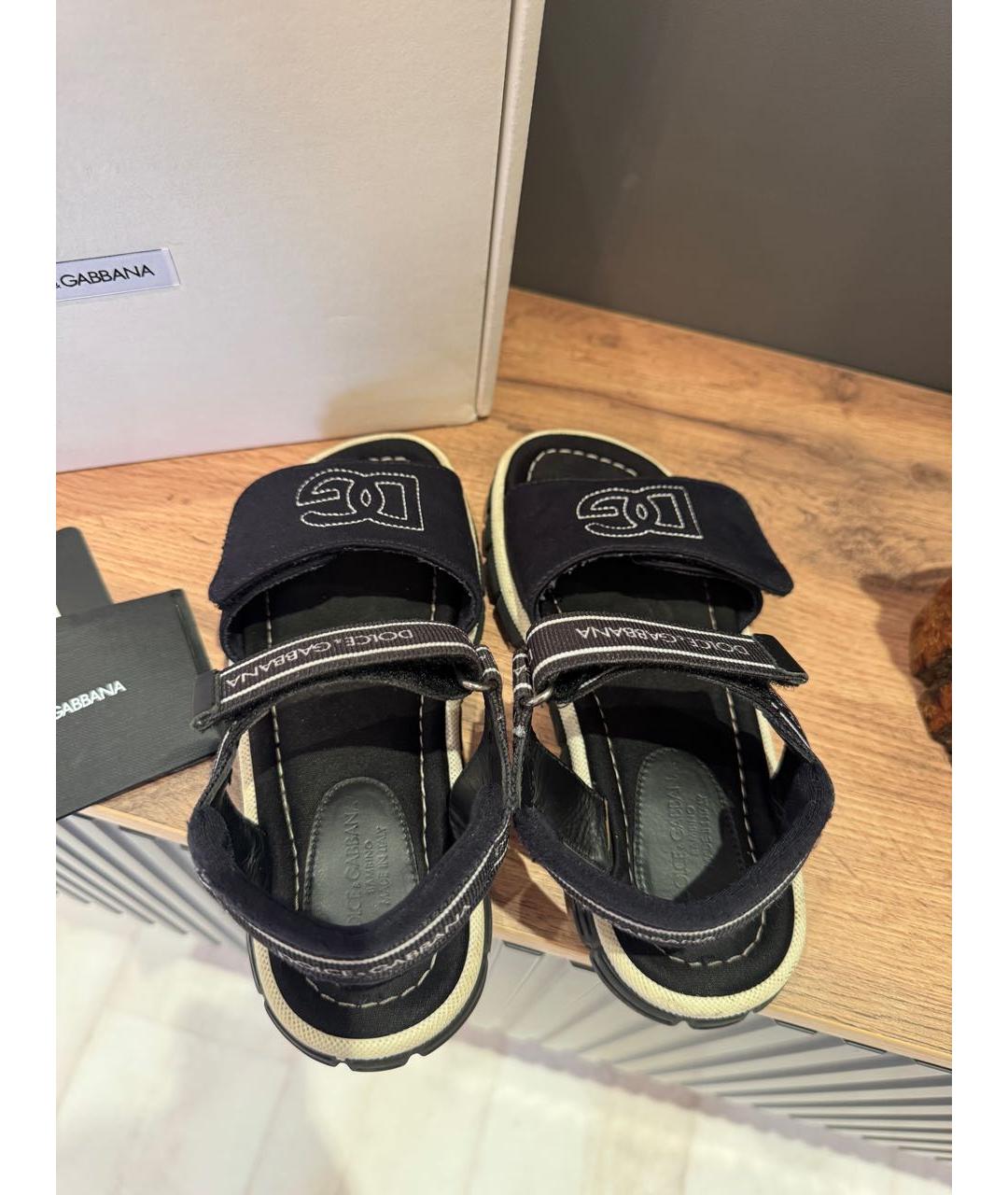 DOLCE & GABBANA KIDS Черные текстильные сандалии и шлепанцы, фото 4
