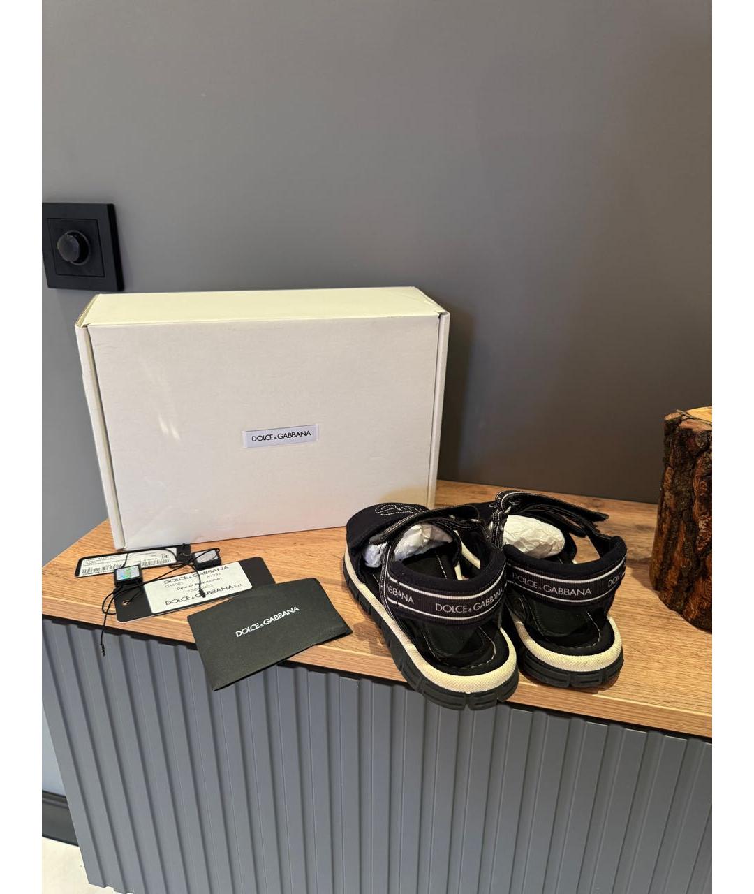 DOLCE & GABBANA KIDS Черные текстильные сандалии и шлепанцы, фото 3