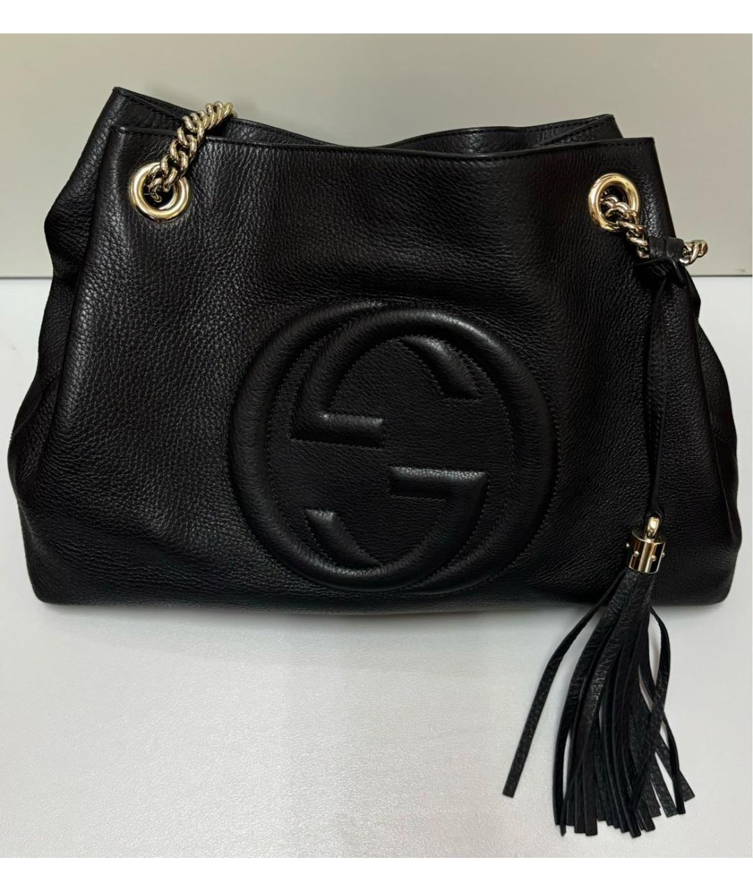 GUCCI Черная кожаная сумка тоут, фото 3