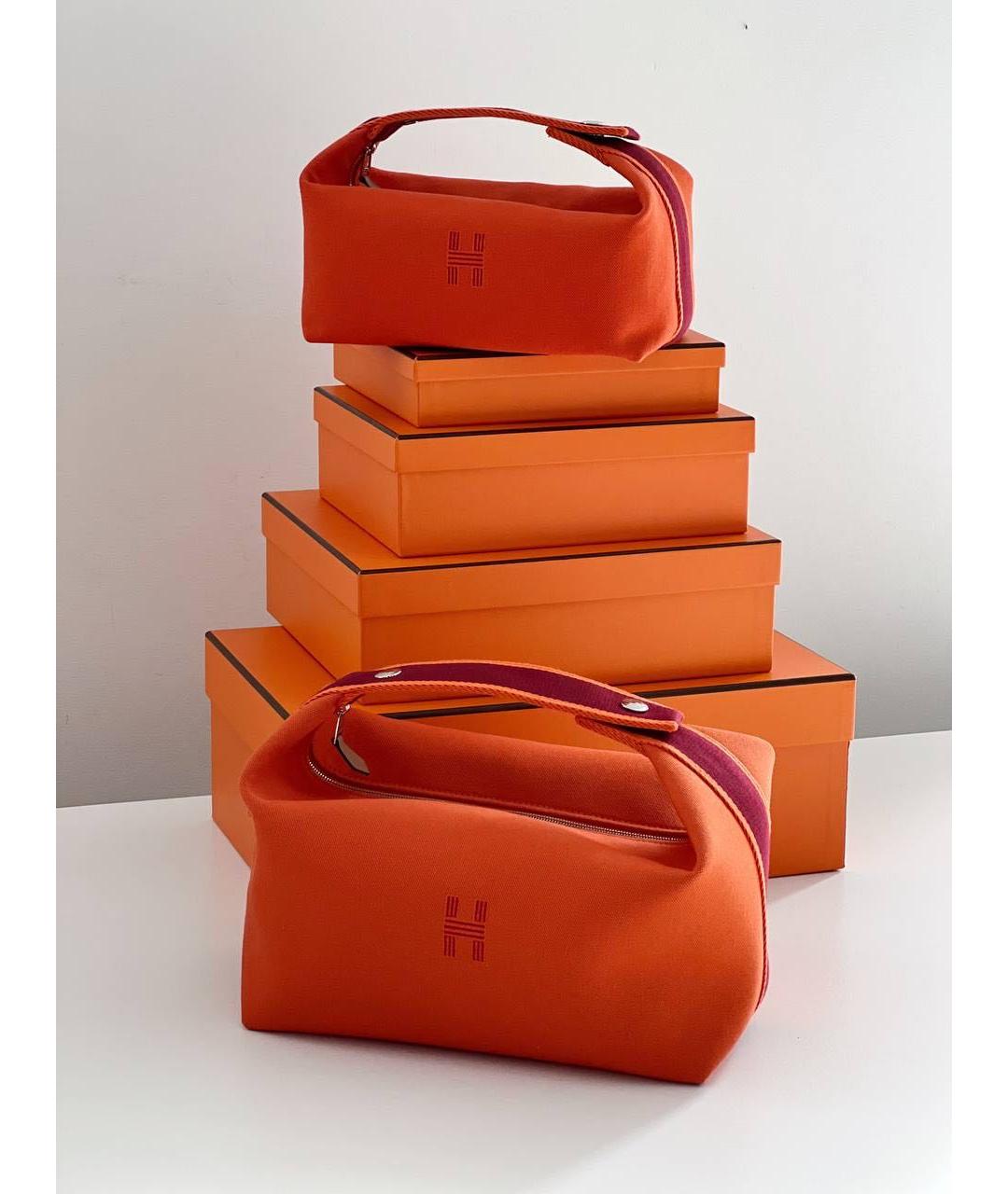 HERMES Оранжевая тканевая косметичка, фото 7