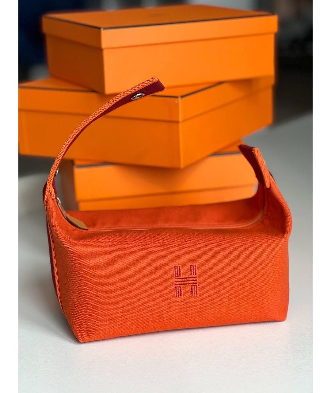 HERMES Оранжевая тканевая косметичка, фото 6