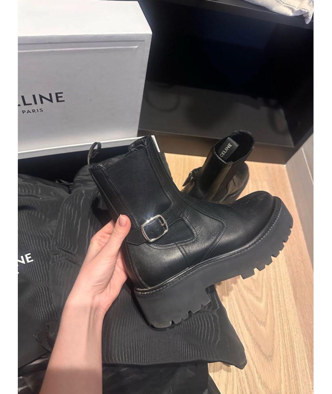 CELINE Черные кожаные полусапоги, фото 7