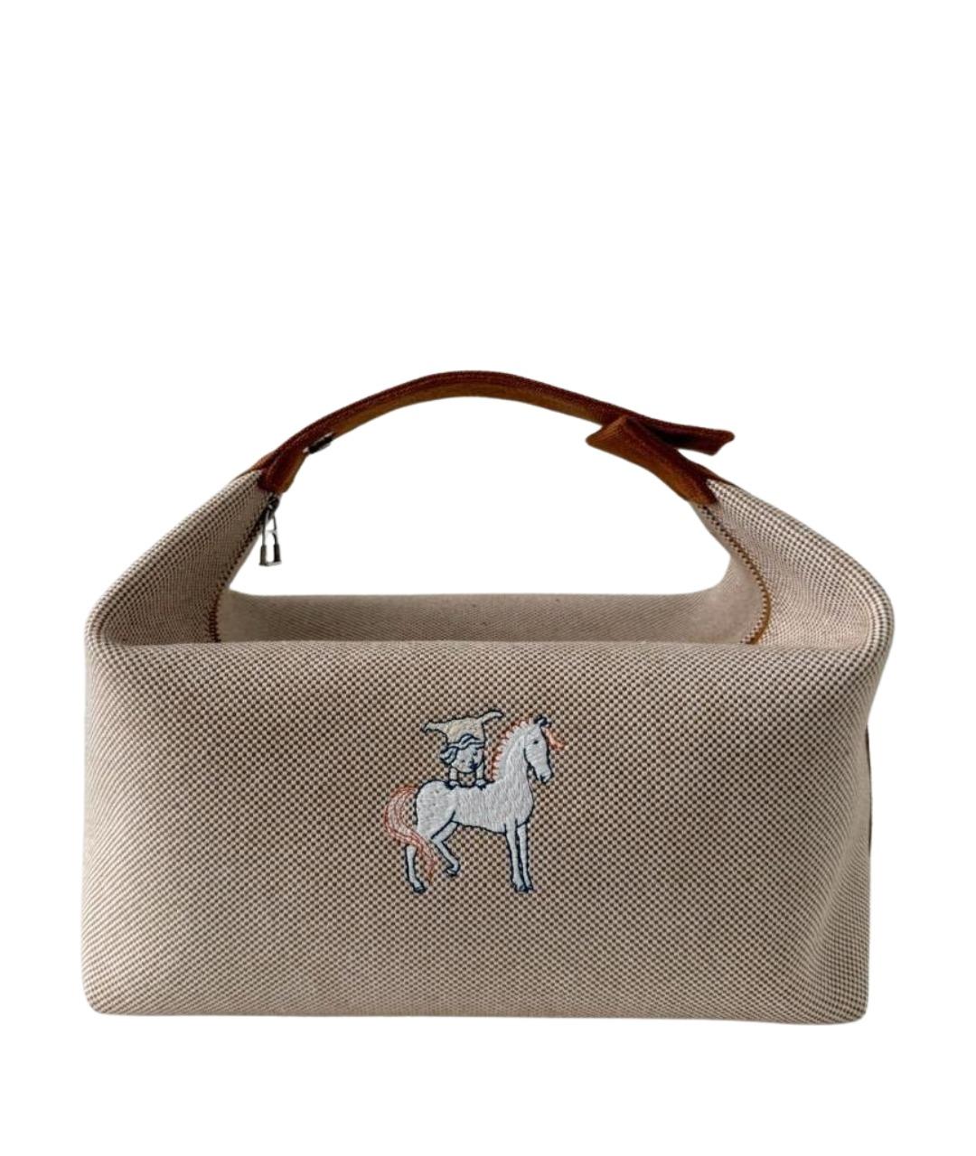 HERMES Бежевая тканевая косметичка, фото 1