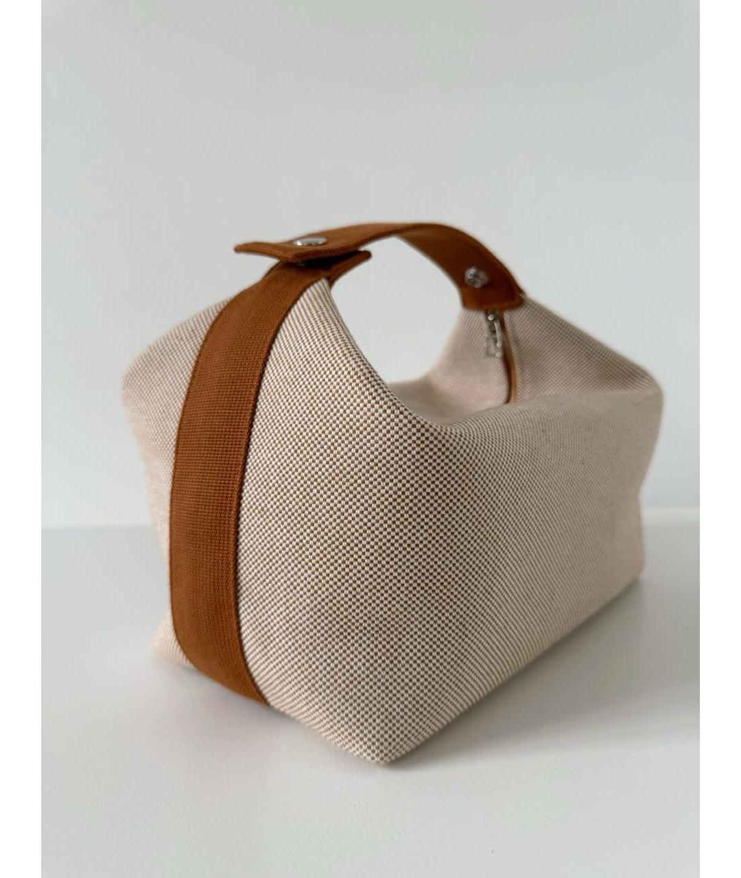 HERMES Бежевая тканевая косметичка, фото 4