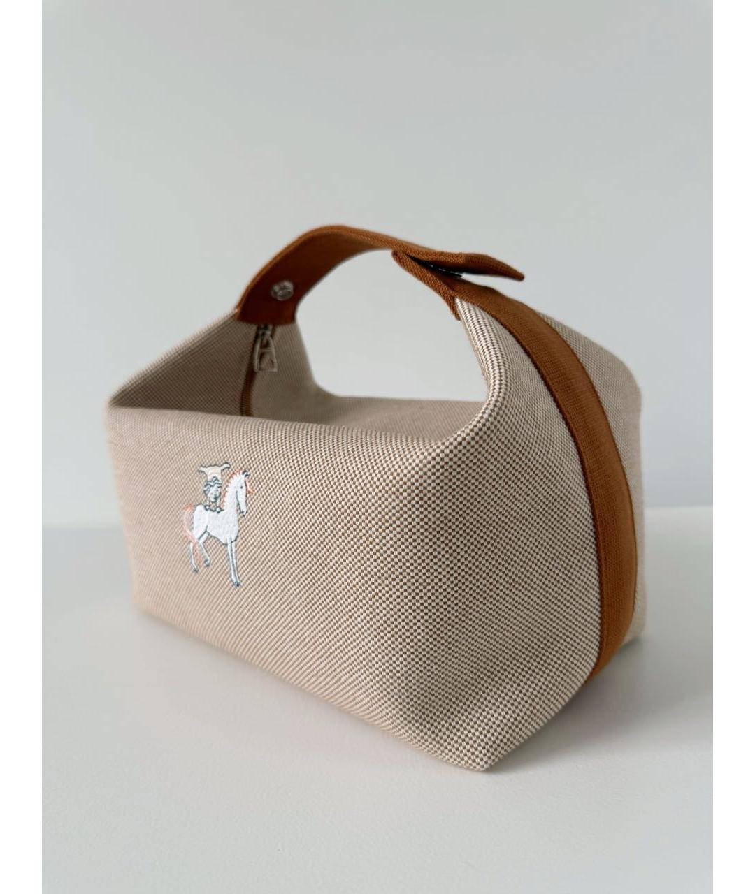 HERMES Бежевая тканевая косметичка, фото 3