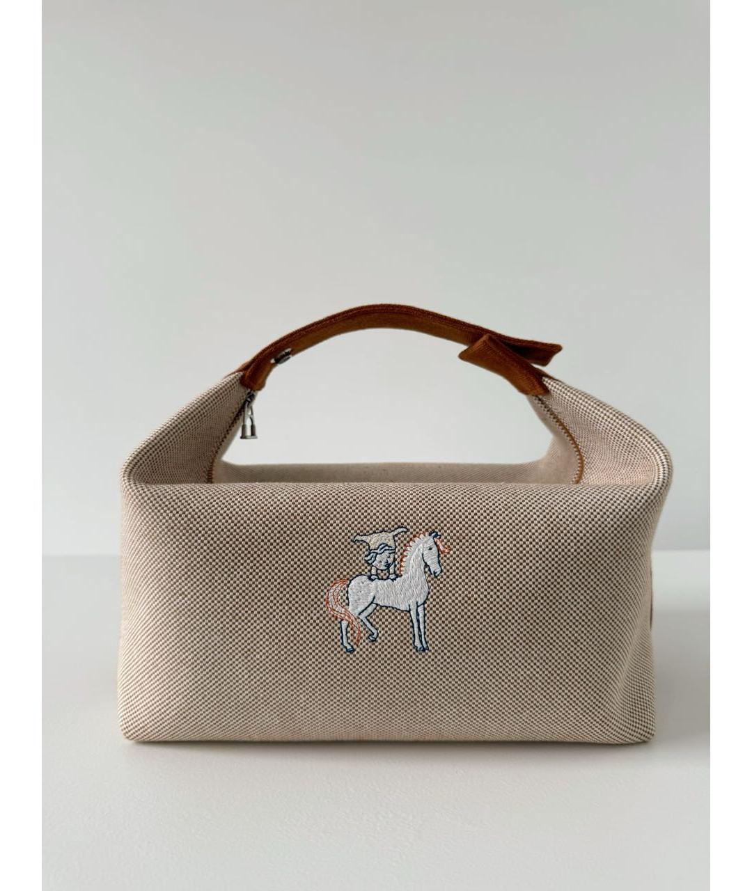 HERMES Бежевая тканевая косметичка, фото 2